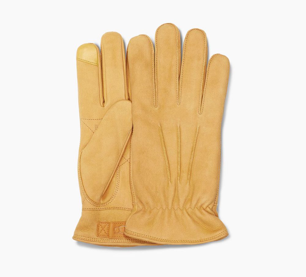 Ugg Glove Mens - Ugg 3 Point Leather Brown - 635QYBRIE